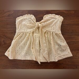 SHEIN Cream Eyelet Bow Blouse